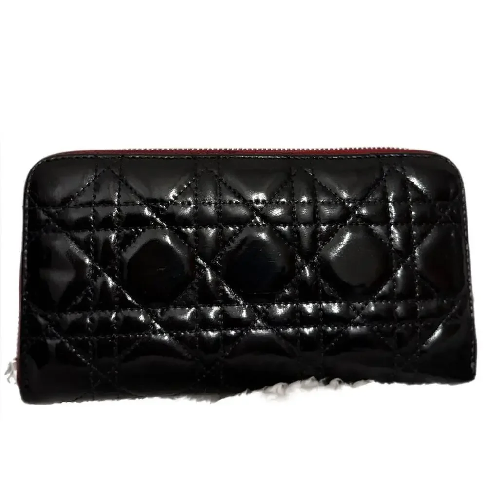 AUTHENTIC Dior Lady Dior Zippy Wallet- REDYED CONDITION